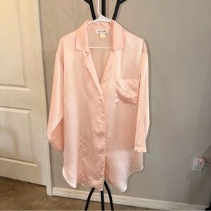 Christian Dior Peach Satin Button-Front Pajama Shirt